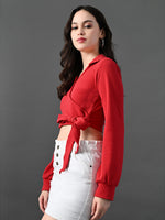 Thumbnail for Myshka Women's Stylish Red Wrap Crop Top With Full Sleeves - Distacart