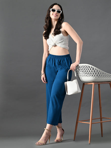 Myshka Women's Blue Traight Fit Party Trouser - Distacart