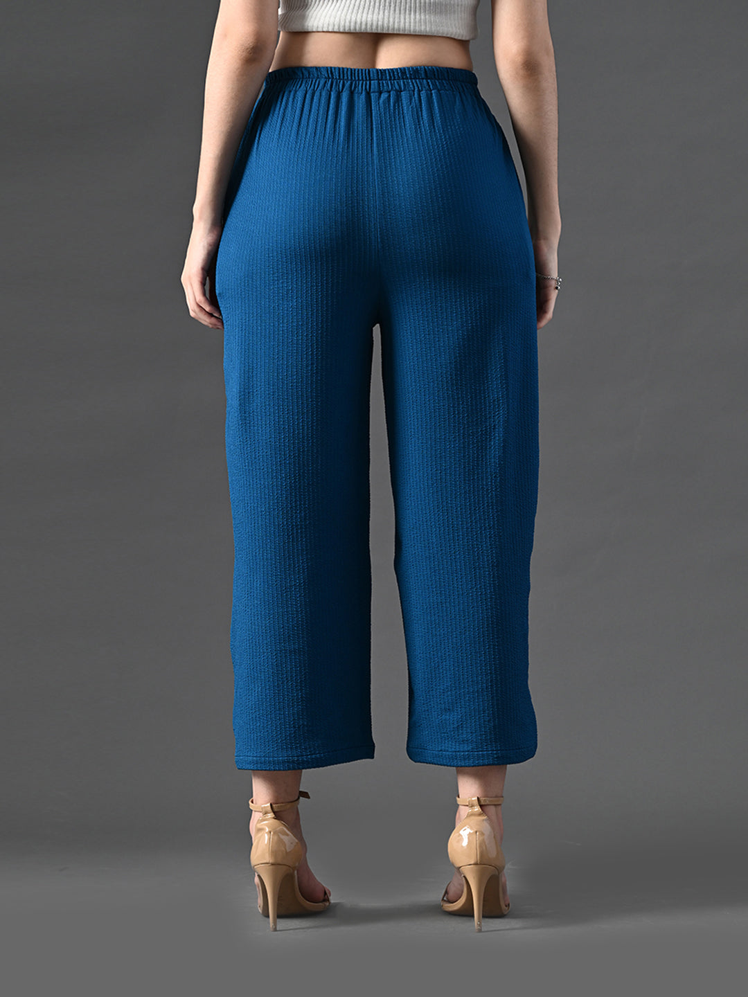 Myshka Women's Blue Traight Fit Party Trouser - Distacart