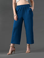 Thumbnail for Myshka Women's Blue Traight Fit Party Trouser - Distacart