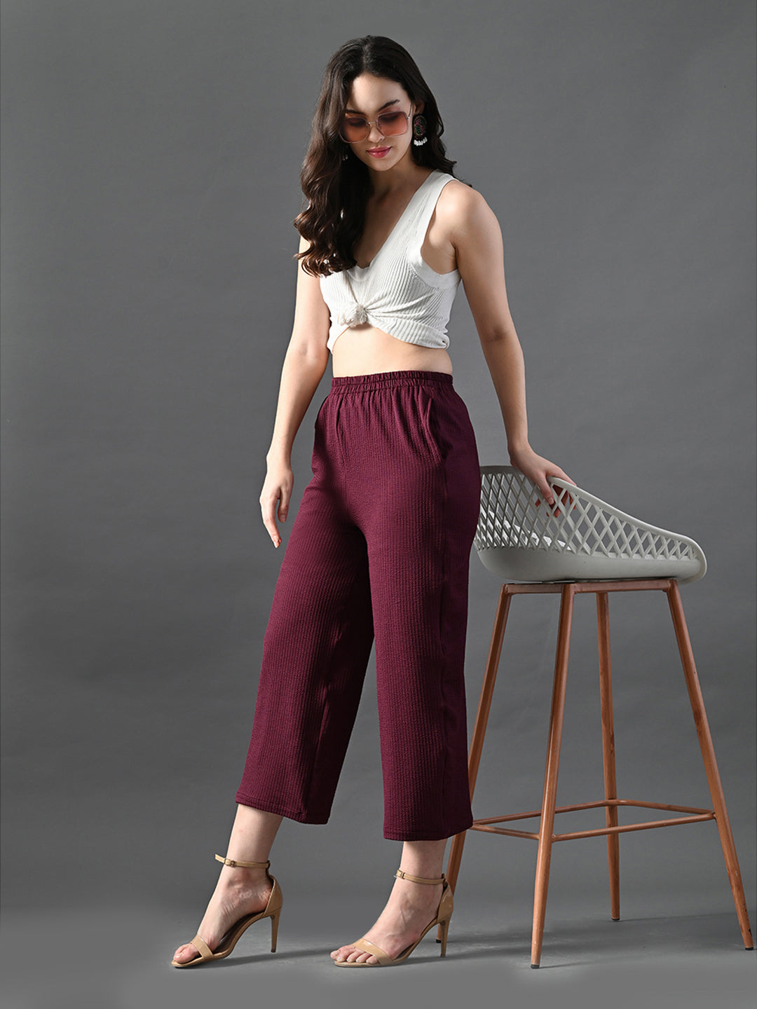 Myshka Women's Magenta Traight Fit Party Trouser - Distacart