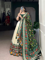 Thumbnail for Lorenvalley Fashion Offwhite Tasar Silk Patola Print With Foil Work And Real Mirror Gamthi Work With Lace Touch Up Lehenga Choli with Dupatta