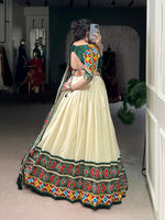 Thumbnail for Lorenvalley Fashion Offwhite Tasar Silk Patola Print With Foil Work And Real Mirror Gamthi Work With Lace Touch Up Lehenga Choli with Dupatta