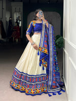 Thumbnail for Lorenvalley Fashion Offwhite Tasar Silk Patola Print With Foil Work And Real Mirror Gamthi Work With Lace Touch Up Lehenga Choli with Dupatta