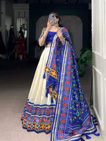 Thumbnail for Lorenvalley Fashion Offwhite Tasar Silk Patola Print With Foil Work And Real Mirror Gamthi Work With Lace Touch Up Lehenga Choli with Dupatta