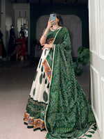 Thumbnail for Lorenvalley Fashion Offwhite Tasar Silk Bandhej Print and Gamthi Work with Lace Touch Up Lehenga Choli with Dupatta