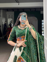 Thumbnail for Lorenvalley Fashion Offwhite Tasar Silk Bandhej Print and Gamthi Work with Lace Touch Up Lehenga Choli with Dupatta