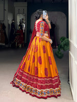 Thumbnail for Lorenvalley Fashion Mustard Tasar Silk Bandhej Print and Gamthi Work with Lace Touch Up Lehenga Choli with Dupatta