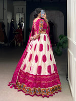 Thumbnail for Lorenvalley Fashion Offwhite Tasar Silk Bandhej Print and Gamthi Work with Lace Touch Up Lehenga Choli with Dupatta