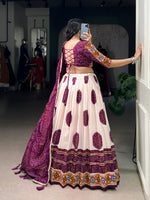 Thumbnail for Lorenvalley Fashion Offwhite Tasar Silk Bandhej Print and Gamthi Work with Lace Touch Up Lehenga Choli with Dupatta