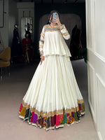 Thumbnail for Lorenvalley Fashion White Pure Rayon Multi Patch Work With Gota Patti Lace Touch Up Lehenga Choli