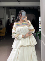 Thumbnail for Lorenvalley Fashion White Pure Rayon Multi Patch Work With Gota Patti Lace Touch Up Lehenga Choli