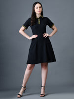 Thumbnail for Myshka Women Black Polyester A-Line Shirt Collar Solid Above Knee Short Sleeves Dresses - Distacart