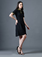 Thumbnail for Myshka Women Black Polyester A-Line Shirt Collar Solid Above Knee Short Sleeves Dresses - Distacart