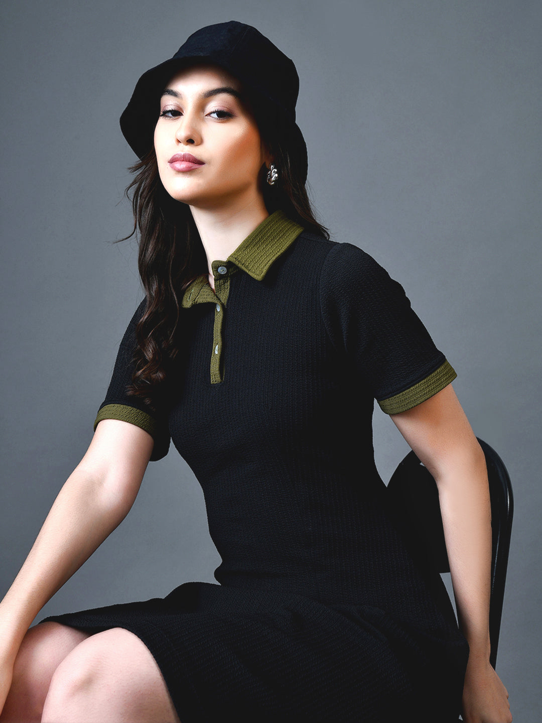 Myshka Women Black Polyester A-Line Shirt Collar Solid Above Knee Short Sleeves Dresses - Distacart