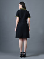Thumbnail for Myshka Women Black Polyester A-Line Shirt Collar Solid Above Knee Short Sleeves Dresses - Distacart