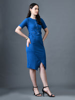 Thumbnail for Myshka Women Blue Polyester A-Line Round Neck Solid Knee Length Short Sleeves Co-Ords - Distacart