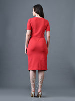 Thumbnail for Myshka Women Red Polyester A-Line Round Neck Solid Knee Length Short Sleeves Co-Ords - Distacart