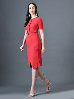 Thumbnail for Myshka Women Red Polyester A-Line Round Neck Solid Knee Length Short Sleeves Co-Ords - Distacart