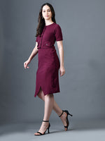 Thumbnail for Myshka Women Magenta Polyester A-Line Round Neck Solid Knee Length Short Sleeves Co-Ords - Distacart