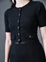 Thumbnail for Myshka Women Black Polyester A-Line Round Neck Solid Knee Length Short Sleeves Co-Ords - Distacart