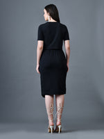 Thumbnail for Myshka Women Black Polyester A-Line Round Neck Solid Knee Length Short Sleeves Co-Ords - Distacart