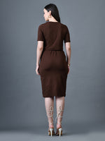 Thumbnail for Myshka Women Brown Polyester A-Line Round Neck Solid Knee Length Short Sleeves Co-Ords - Distacart