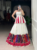 Thumbnail for Lorenvalley Fashion White Pure Rayon Multi Patch Work With Lace Touch Up Lehenga Choli