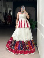 Thumbnail for Lorenvalley Fashion White Pure Rayon Multi Patch Work With Lace Touch Up Lehenga Choli