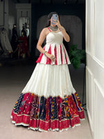 Thumbnail for Lorenvalley Fashion White Pure Rayon Multi Patch Work With Lace Touch Up Lehenga Choli