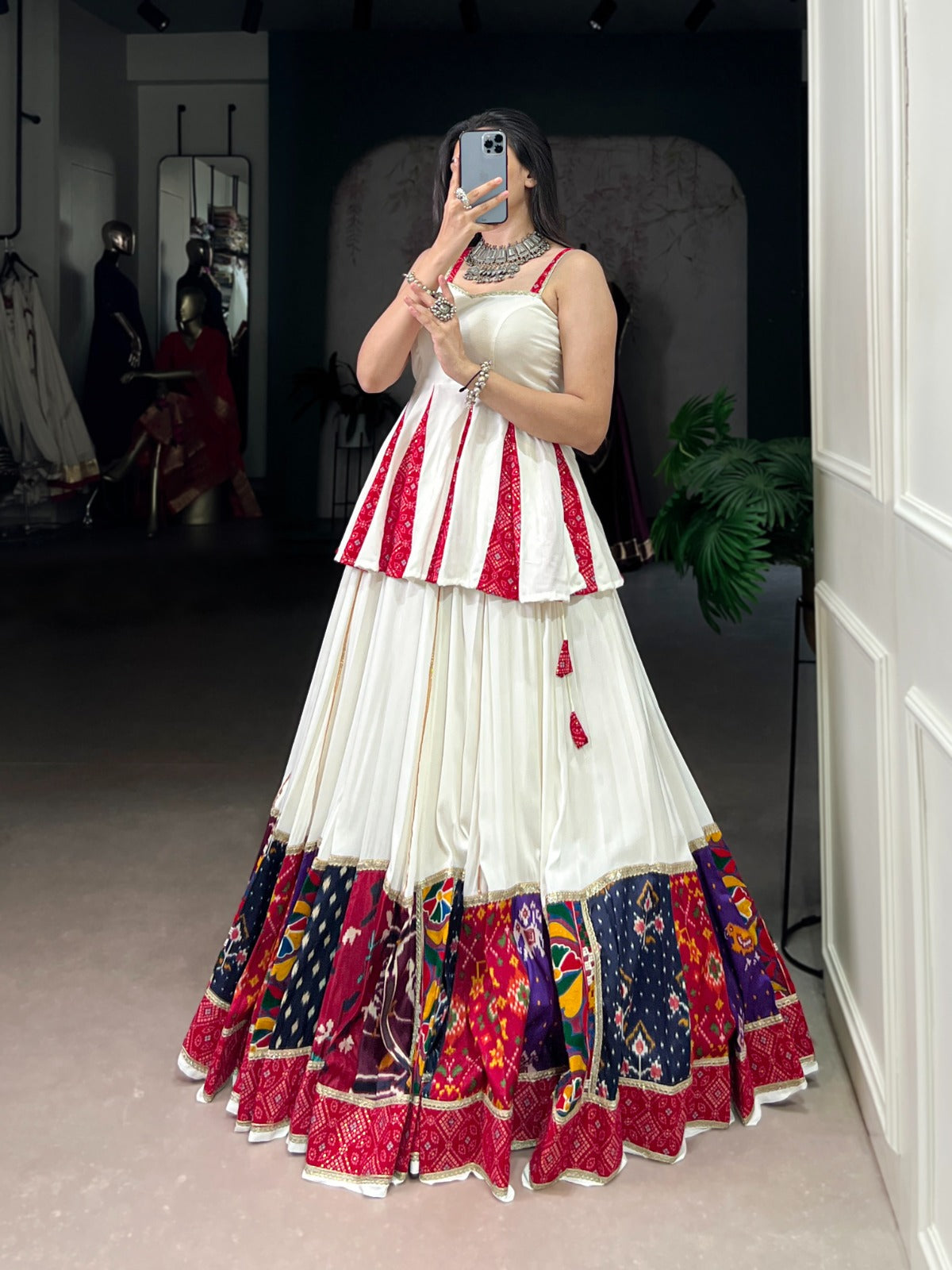 Lorenvalley Fashion White Pure Rayon Multi Patch Work With Lace Touch Up Lehenga Choli