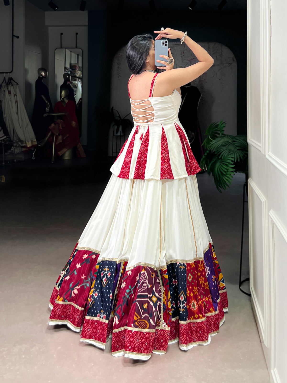 Lorenvalley Fashion White Pure Rayon Multi Patch Work With Lace Touch Up Lehenga Choli