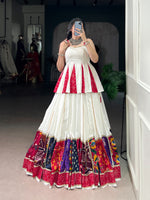 Thumbnail for Lorenvalley Fashion White Pure Rayon Multi Patch Work With Lace Touch Up Lehenga Choli