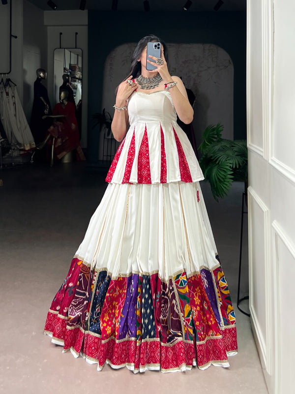 Lorenvalley Fashion White Pure Rayon Multi Patch Work With Lace Touch Up Lehenga Choli