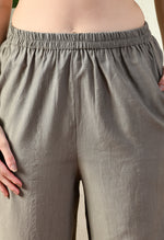 Thumbnail for Myshka Gray Silk Blend Straight Round Neck Three-Quarter Sleeves Kurta Trousers Set - Distacart