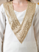 Thumbnail for Myshka White Silk Blend Straight Round Neck Long Sleeves Kurta Trousers Set - Distacart