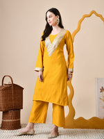 Thumbnail for Myshka Musturd Silk Blend Straight Round Neck Long Sleeves Kurta Trousers Set - Distacart