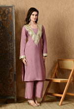 Thumbnail for Myshka Lavender Silk Blend Straight Round Neck Long Sleeves Kurta Trousers With Dupatta - Distacart