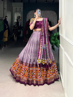 Thumbnail for Lorenvalley Wine Tussar Silk Dot and Ikkat Print with Mirror Gamthi Work and Foil Work Lehenga Choli with Dupatta - Distacart