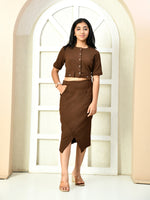 Thumbnail for Myshka Girls Brown Solid Polyester Top With Skirt - Distacart