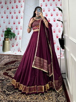Thumbnail for Lorenvalley Wine Pure Chanderi Zari Weaving Work With Gotta Patti Lace Touch Up Lehenga Choli with Dupatta