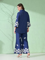 Thumbnail for Myshka Women's Floral Embroidered Navy Tunic with Trouser - Distacart