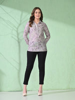 Thumbnail for Myshka Women's Causal Printed Shirt Style Embroidered Top Lavender Color - Distacart