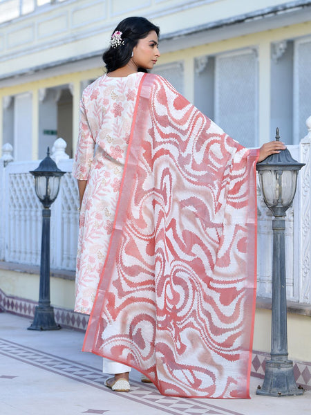 Vaasva Women's Cream Chocolate Linen Digital Printed Suit Set - Distacart