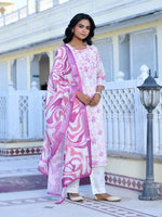 Thumbnail for Vaasva Women's Cream Purple Linen Digital Printed Suit Set - Distacart