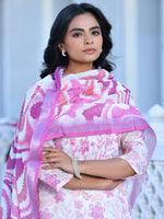 Thumbnail for Vaasva Women's Cream Purple Linen Digital Printed Suit Set - Distacart