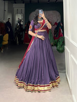Thumbnail for Lorenvalley Mauve Pure Rayon Embossed Design With Sequins Lace Border Lehenga Choli with Dupatta - Distacart