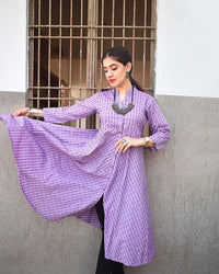 Thumbnail for Women Purple & Black Woven Design Jacquard A-Line Kurta - Rasiya