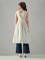 Thumbnail for Myshka Women Off White Multicolor Thread Embroidered Sleeveless Long Kurta