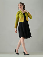 Thumbnail for Myshka Women Green Embroidered Jacket With Black Knee Length Dress